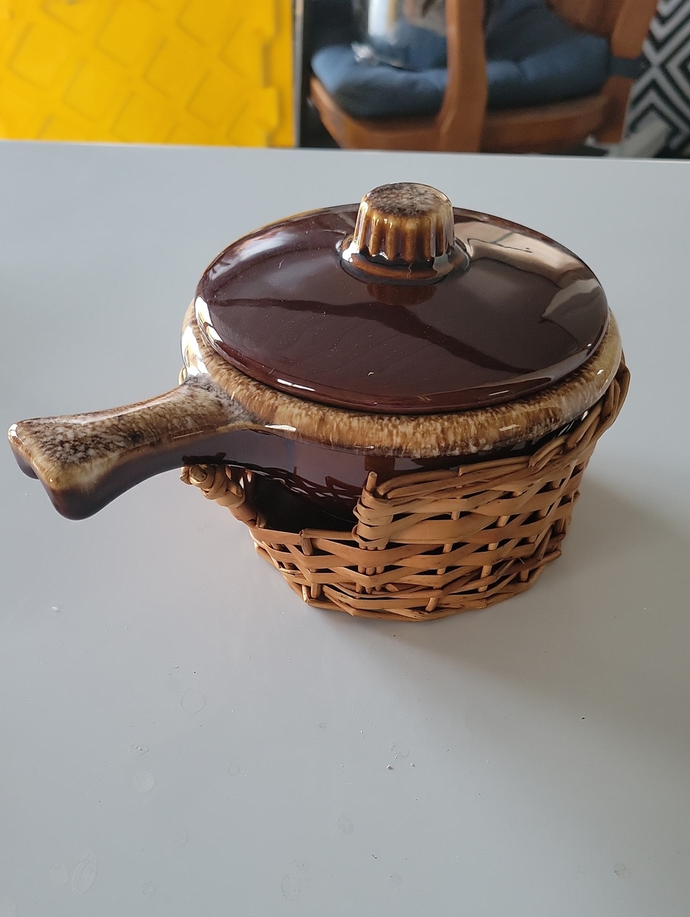 Vintage Hull Pottery brown drip glaze French Soup Bowl